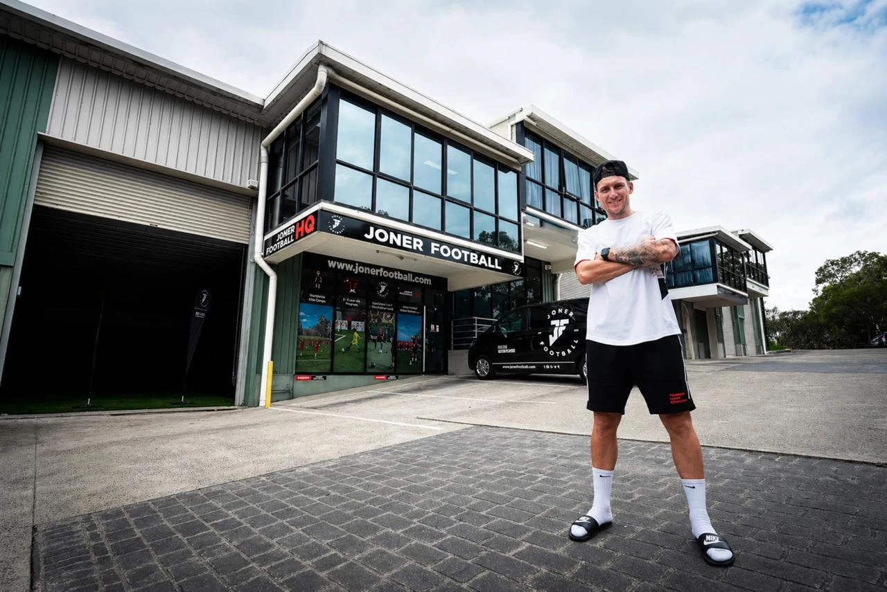 Lee Jones outside Joner Football HQ in Belrose, Sydney