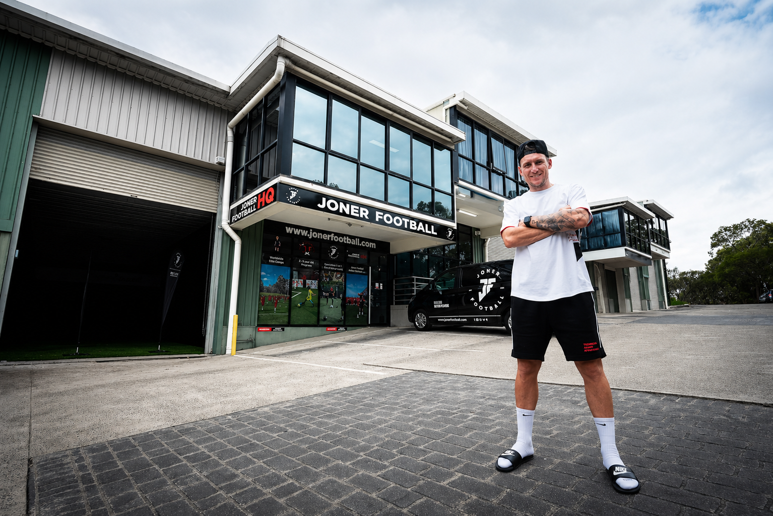 Lee Jones outside the Joner Football HQ in Belrose